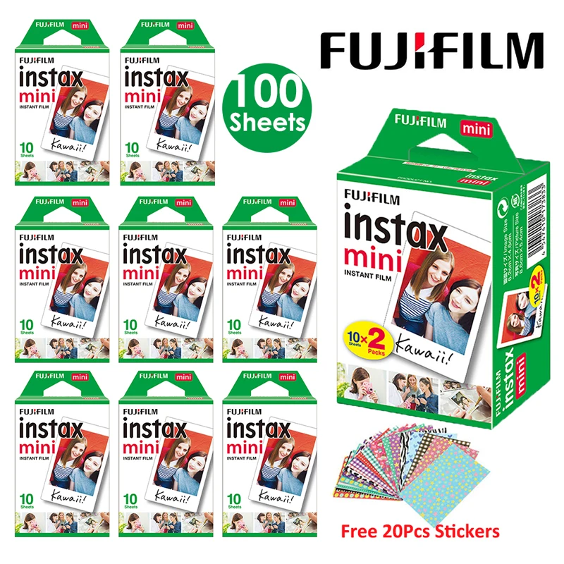 

Белая пленка Fujifilm Instax Mini, 10 20 40 60 80 100 листов для мгновенной фотокамеры FUJI Mini 12/11 Mini 9 8 7s 70