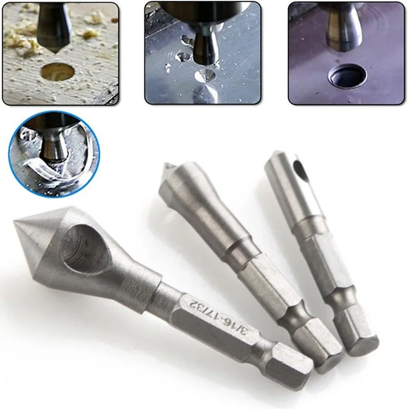 

3PCS Set 90 Degrees Countersink Bit Deburring Drill Bits Tapper Hole Cutter Hand Tools Wood Soft Metal Plastic Chamfer Tools