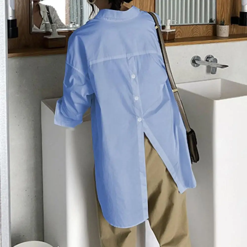 

Женская рубашка с длинным рукавом, шикарные Универсальные женские блузки, однобортная мягкая рубашка на пуговицах сзади для работы на работу, с разрезом сзади