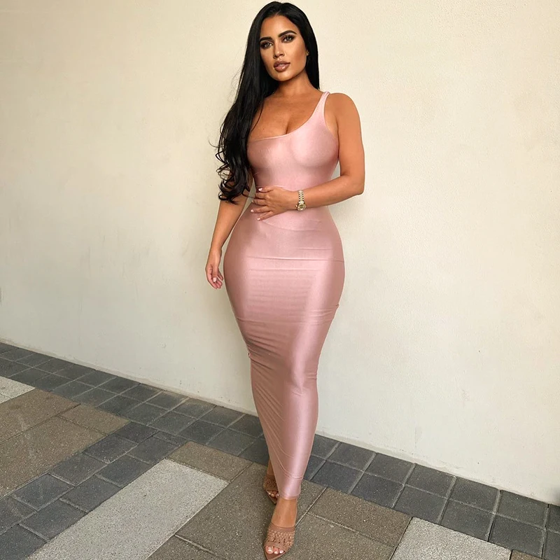 Women's Long Dresses Adult Solid Color One Shoulder Sleeveless Backless Female Bodycon Pink Dress
Women's Long Dresses Adult Solid Color One Shoulder Sleeveless Backless Female Bodycon Pink Dress