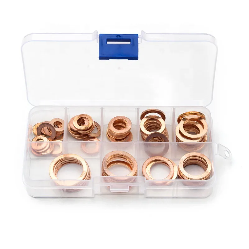 

80PCS Copper Flat Washers Gasket Flat Ring Brake M5 M6 M8 M10 M12 M14 M16 M20 8 Sizes Flat Washer Assortment Kit for Sump Plugs