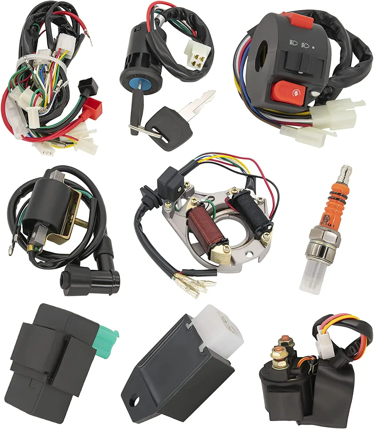 Wiring Harness Kit, ATV Wire Harness for 50cc 70cc 110cc 125cc Scooter Electrics Stator Coil CDI Solenoid Relay 110cc
Wiring Harness Kit, ATV Wire Harness for 50cc 70cc 110cc 125cc Scooter Electrics Stator Coil CDI Solenoid Relay 110cc