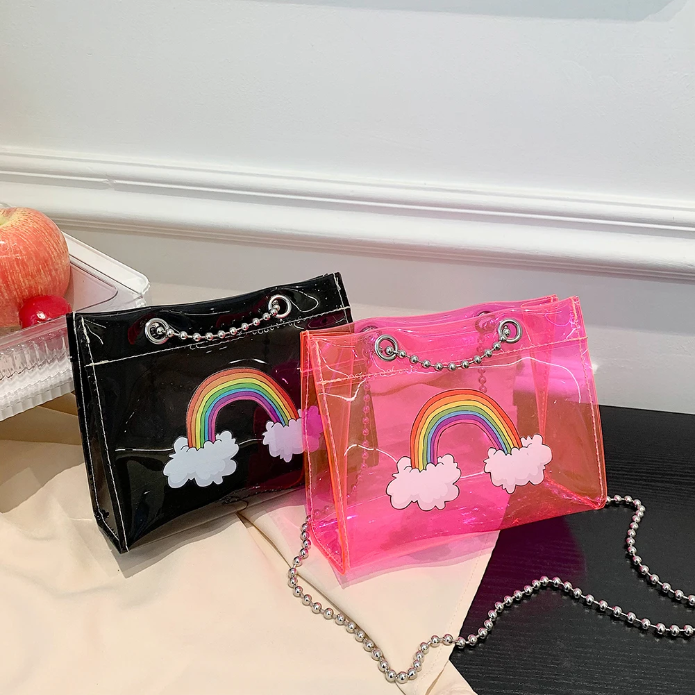 Fashion Rainbow PVC Shoulder Bags for Women Casual Clear Chain Small Crossbody Bags Handbags Girls Purse Female Messenger Bags 
Fashion Rainbow PVC Shoulder Bags for Women Casual Clear Chain Small Crossbody Bags Handbags Girls Purse Female Messenger Bags