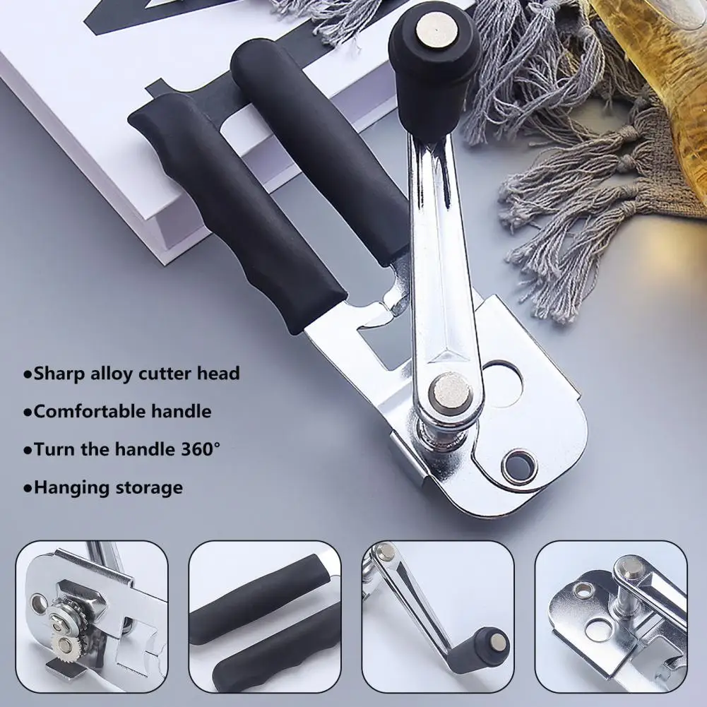 

Manual Can Opener Heavy Duty Comfortable Grip 360 Degree Hand-cranking Handle Sharp Cutter Multifunctional Handheld Bottle Openi