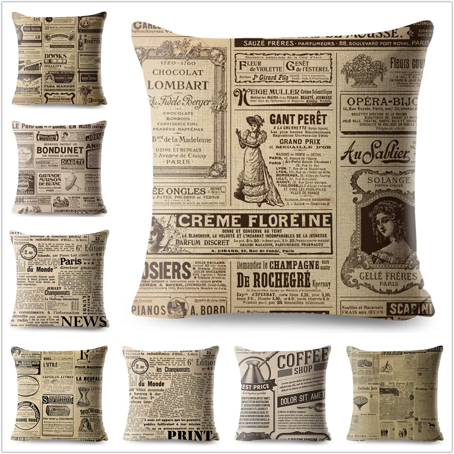 Vintage Style Pillow Case Decor Old English Newspaper Printed Cushion Cover Polyester Pillowcase for Sofa Home Car 45*45cm
Vintage Style Pillow Case Decor Old English Newspaper Printed Cushion Cover Polyester Pillowcase for Sofa Home Car 45*45cm