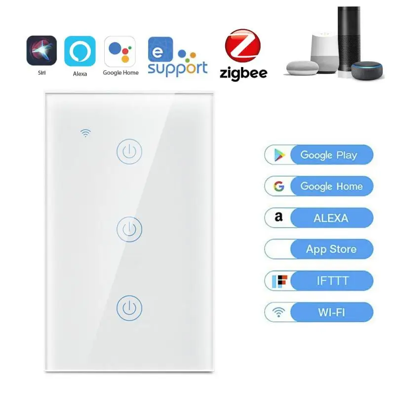 

Zigbee Smart Touch Switch Voice Control Zigbee Smart Touch Switch 1/2/3/4 Gang Timing/countdown Function Ac100-240v