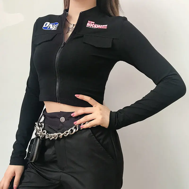 Spring Autumn One Piece Black Shirt Zip-Up Crop Top Cool Girl Streetwear Woman Clothes Long Sleeve Women's T-Shirts Sports Tops
Spring Autumn One Piece Black Shirt Zip-Up Crop Top Cool Girl Streetwear Woman Clothes Long Sleeve Women's T-Shirts Sports Tops