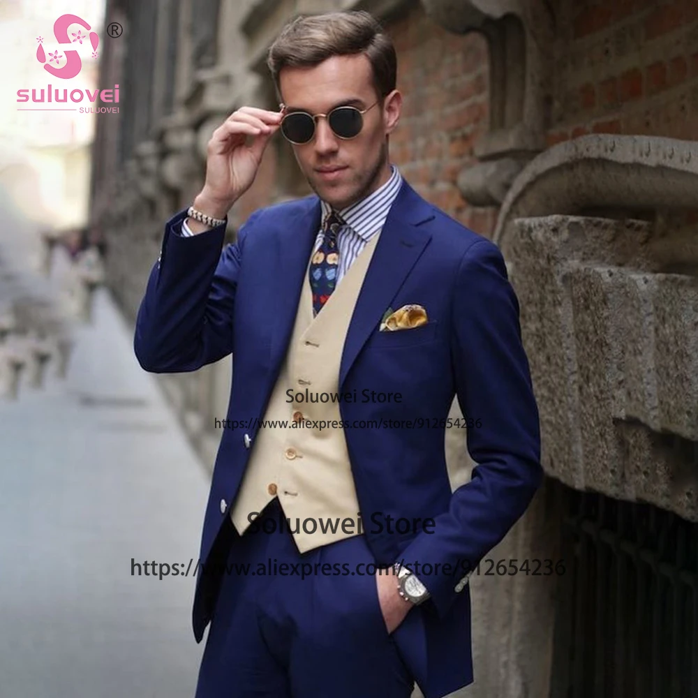 Fashion Navy Blue Suits For Men Slim Fit 3 Piece Jacket Vest Pants Set Formal Groom Wedding Tuxedo Male Office Business Blazer
Fashion Navy Blue Suits For Men Slim Fit 3 Piece Jacket Vest Pants Set Formal Groom Wedding Tuxedo Male Office Business Blazer