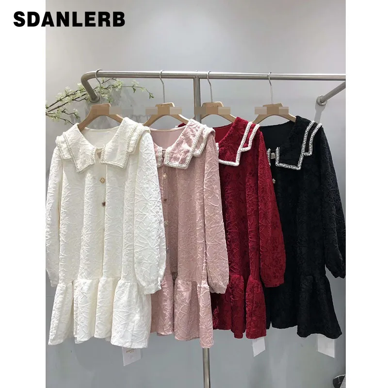 Heavy Industry Pearl Sailor Collar Velvet Dress for Women 2022 Spring New Loose Lotus Leaf Mid-length Bottoming Fashion Dress
Heavy Industry Pearl Sailor Collar Velvet Dress for Women 2022 Spring New Loose Lotus Leaf Mid-length Bottoming Fashion Dress
