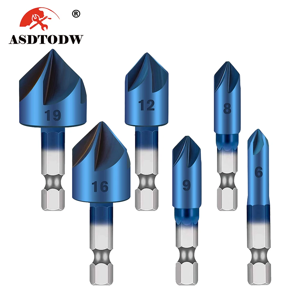 6PCS Industrial Countersink Drill Bit 1/4" Hex Shank 90 Degree Wood Chamfering Cutter Blue Coated Chamfer Tool
6PCS Industrial Countersink Drill Bit 1/4" Hex Shank 90 Degree Wood Chamfering Cutter Blue Coated Chamfer Tool