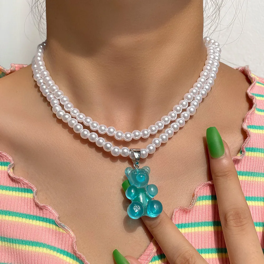 Ins Korean Style New Double Layer Imitation Pearl Chain Rainbow Color Jelly Bear Pendant Necklace Good Quality Free Shipping
Ins Korean Style New Double Layer Imitation Pearl Chain Rainbow Color Jelly Bear Pendant Necklace Good Quality Free Shipping