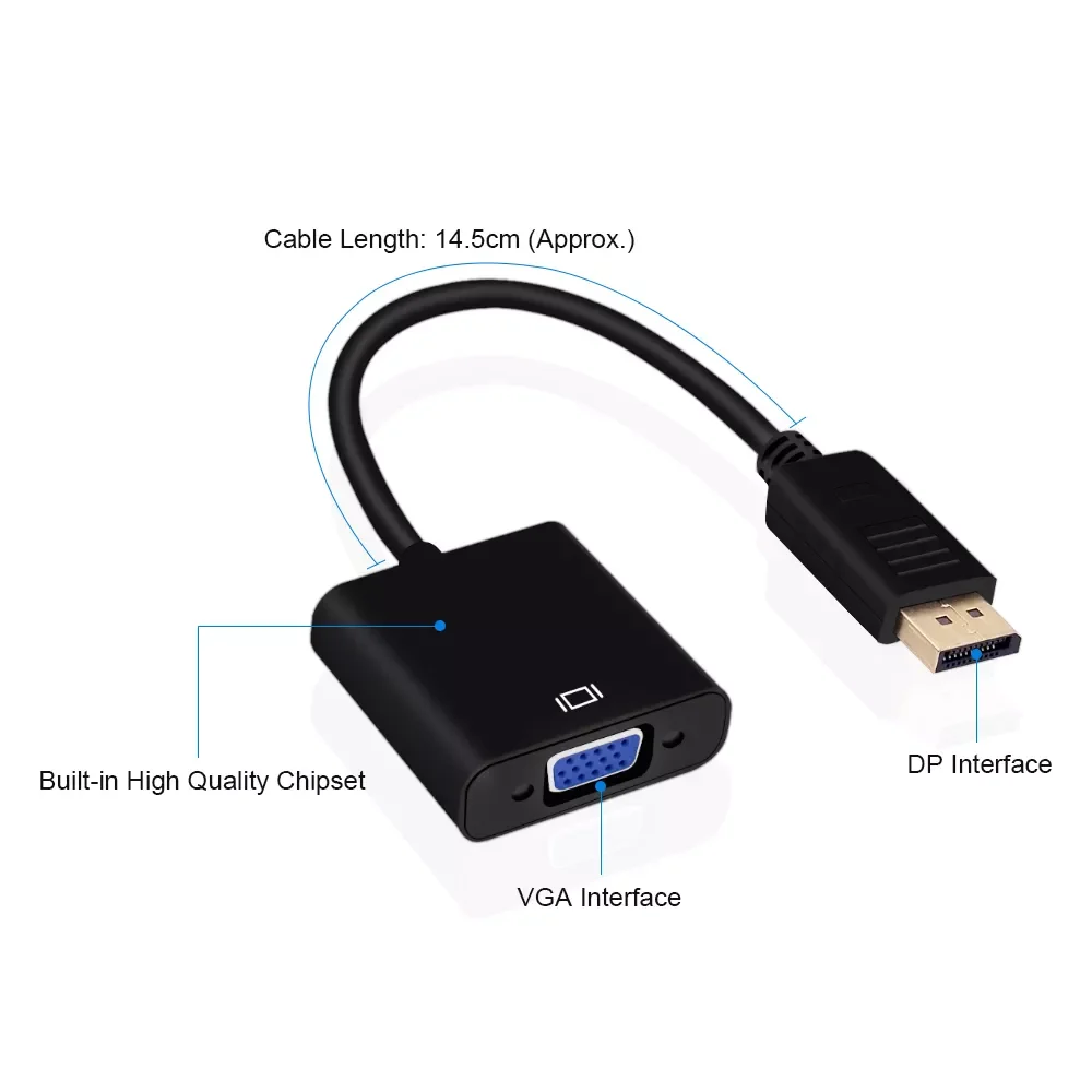 High Quality Male DisplayPort Display Port DP to VGA Female Adapter Cable Converter for MacBook HDTV Monitor Projector
High Quality Male DisplayPort Display Port DP to VGA Female Adapter Cable Converter for MacBook HDTV Monitor Projector