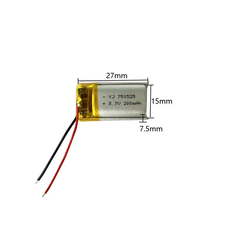 Rechargeable Battery Polymer 751525 3.7v 200mah For Electrical Device LED Outdoor Lights Driving Recorder
Rechargeable Battery Polymer 751525 3.7v 200mah For Electrical Device LED Outdoor Lights Driving Recorder