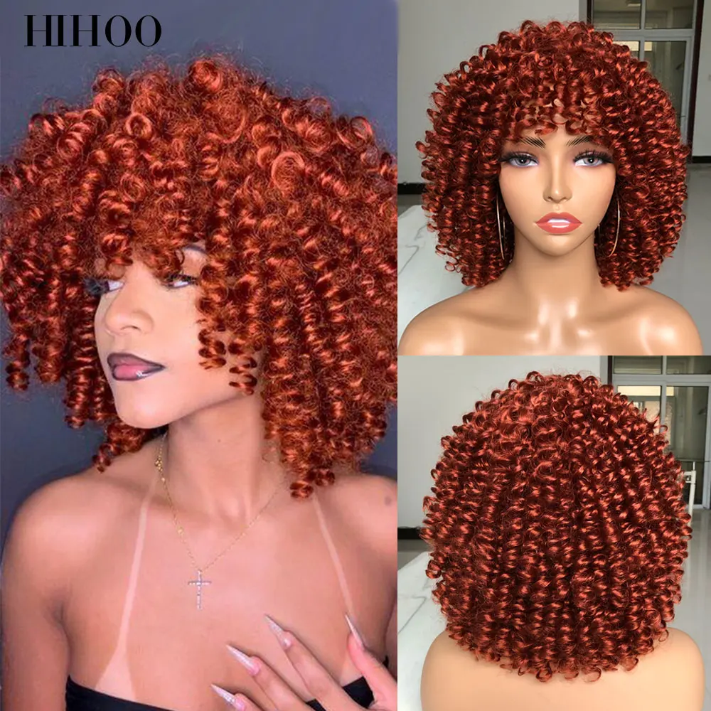 

Synthetic Blonde Curly Wig Short Wigs Afro Curly Wigs With Bangs For Black Women Natural Hair Blond Honey Brown Cosplay Lolita