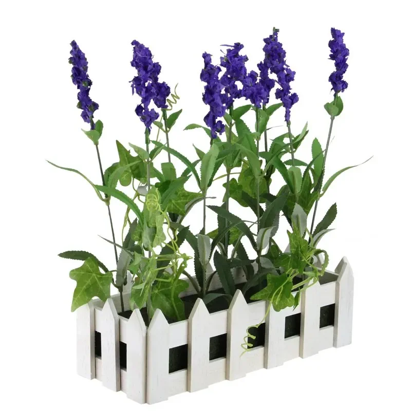 Charming Artificial White Picket Fence Container with Blooming Lavender Plant for Home Decor and Garden.
Charming Artificial White Picket Fence Container with Blooming Lavender Plant for Home Decor and Garden.