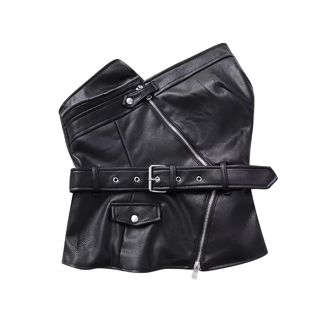 TRAF Women Black Faux Leather Top Off Shoulder Crop Tops For Women Asymmetric Sleeveless Backless Tops Female Zip Sexy Y2k Tops
TRAF Women Black Faux Leather Top Off Shoulder Crop Tops For Women Asymmetric Sleeveless Backless Tops Female Zip Sexy Y2k Tops