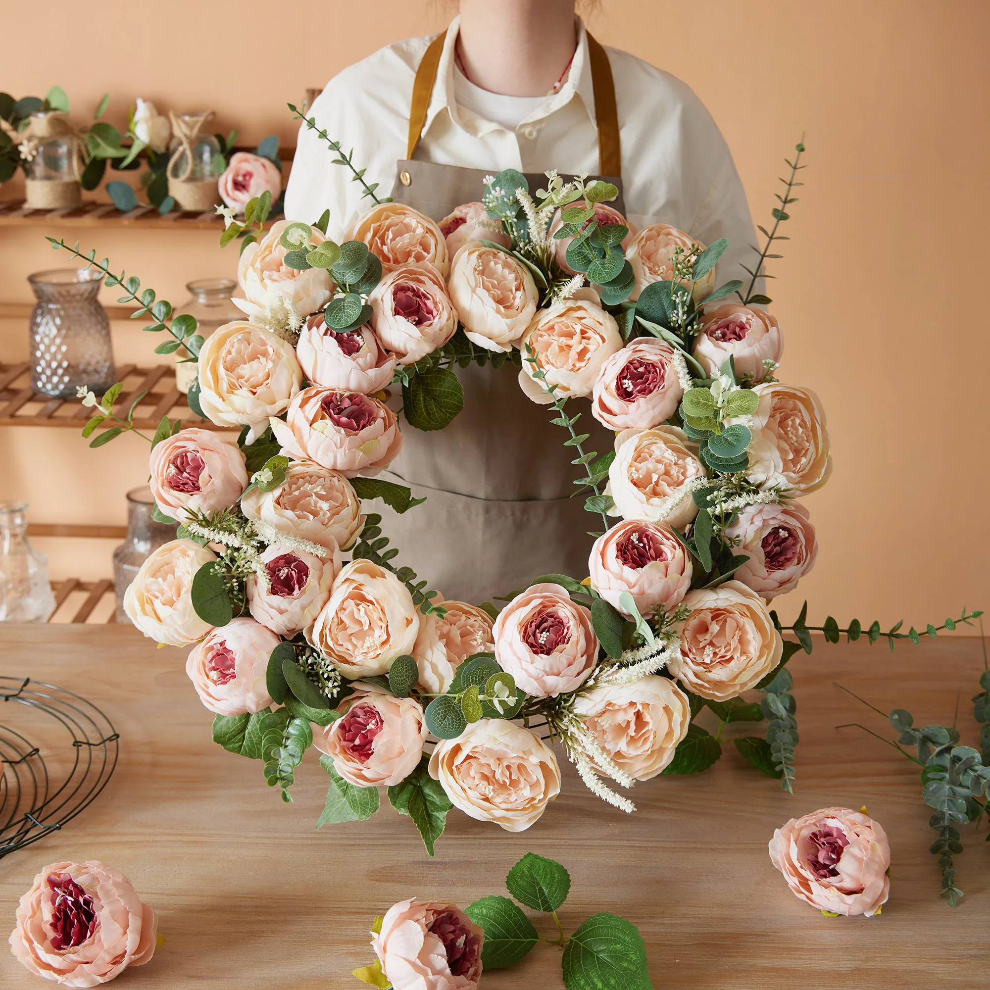 PARTY JOY 24inch Retro Artificial Peony Flowers Wreath Silk Eucalyptus Wreath for Home Wall Show Window Front Door Decoration
PARTY JOY 24inch Retro Artificial Peony Flowers Wreath Silk Eucalyptus Wreath for Home Wall Show Window Front Door Decoration