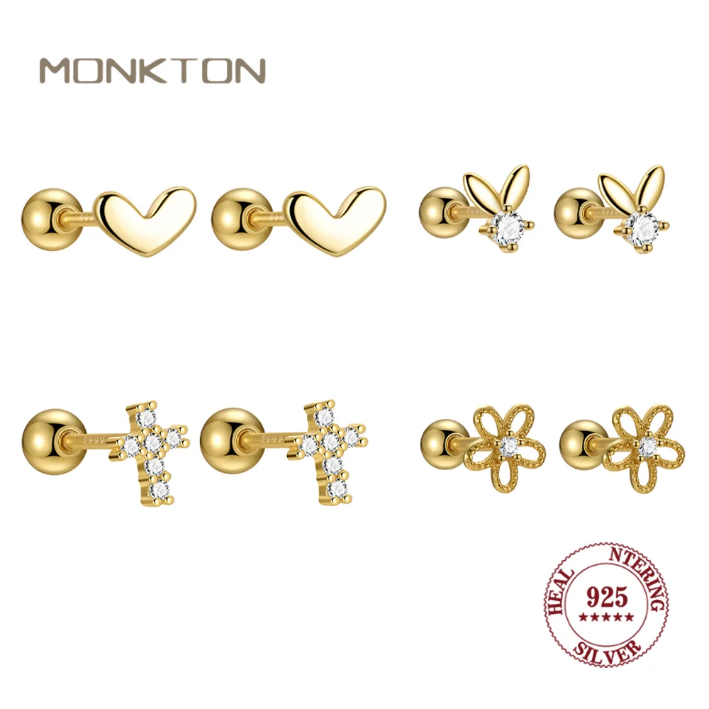 Серьги Monkton S999 из стерлингового серебра с сердечками и крестом для женщин