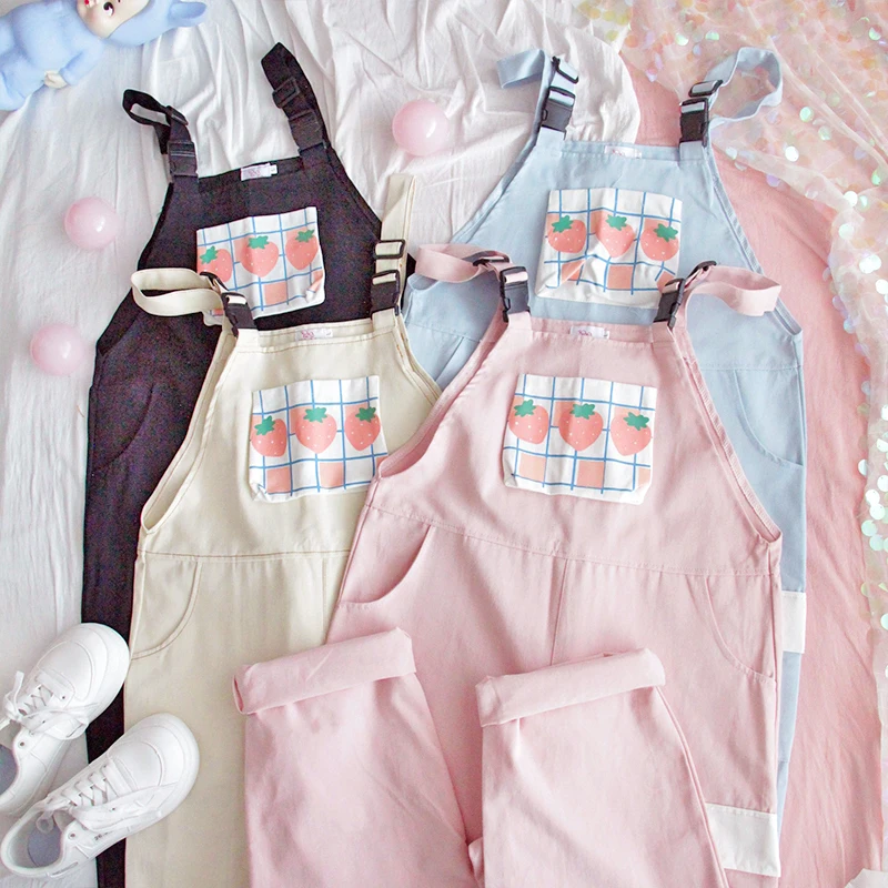 Harajuku Overalls Women Sweet Strawberry Print Cotton Loose Pockets Trousers Female Kawaii Girls Pink Strap Pants Cute Pants
Harajuku Overalls Women Sweet Strawberry Print Cotton Loose Pockets Trousers Female Kawaii Girls Pink Strap Pants Cute Pants