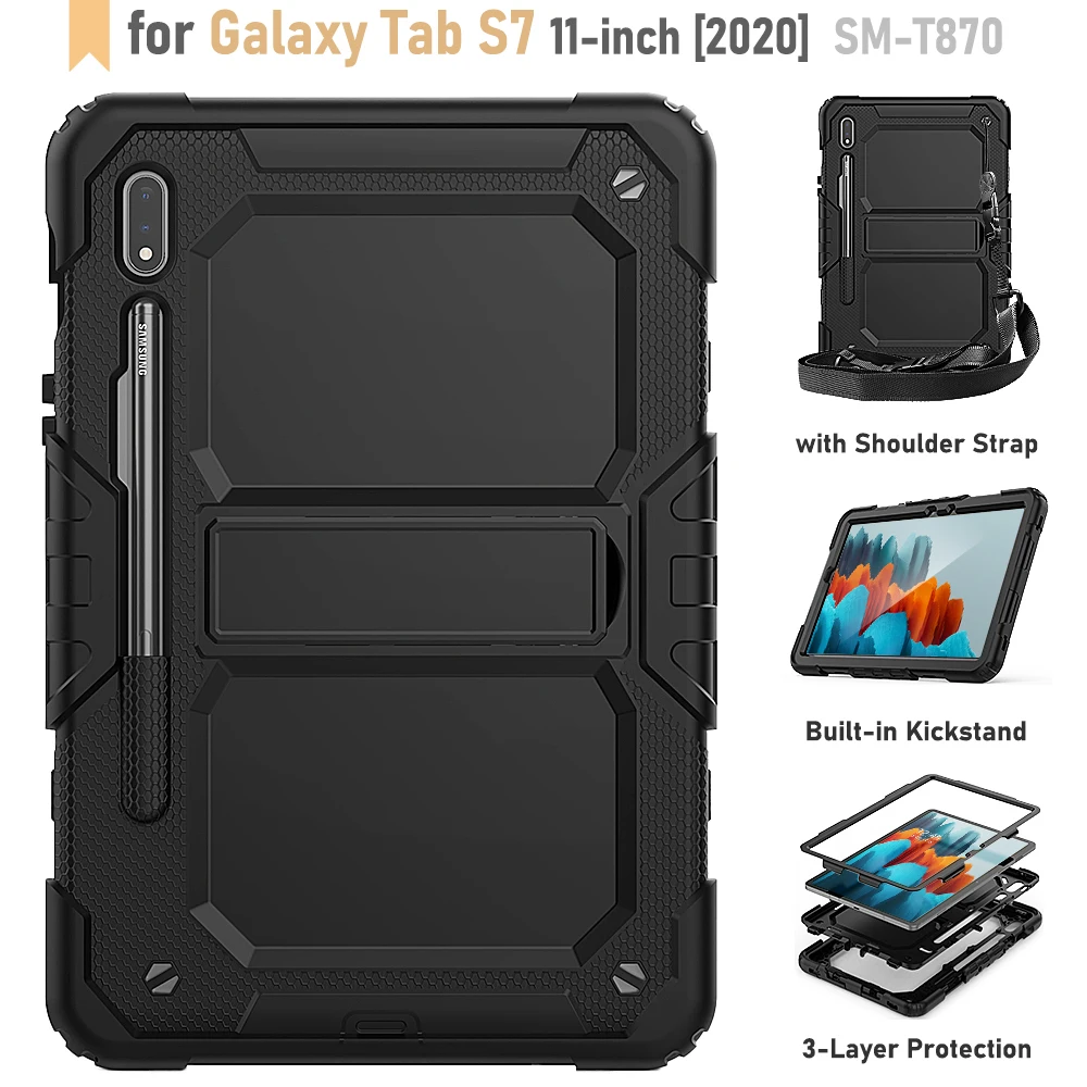 3-слойная защитная Подставка для Samsung Galaxy Tab S7 11 дюймов 2020 T870 T875, противоударный чехол для планшета с плечевым ремешком + пленка
3-слойная защитная Подставка для Samsung Galaxy Tab S7 11 дюймов 2020 T870 T875, противоударный чехол для планшета с плечевым ремешком + пленка