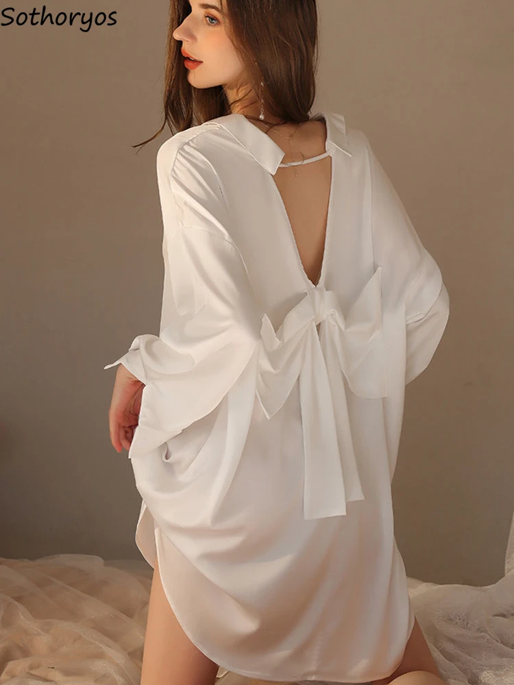 Mini Nightgowns Backless Sexy Elegant Design Pure Lounge Wear Summer Home New Baggy Bow Simple Stylish Korean Style Comfortable
Mini Nightgowns Backless Sexy Elegant Design Pure Lounge Wear Summer Home New Baggy Bow Simple Stylish Korean Style Comfortable