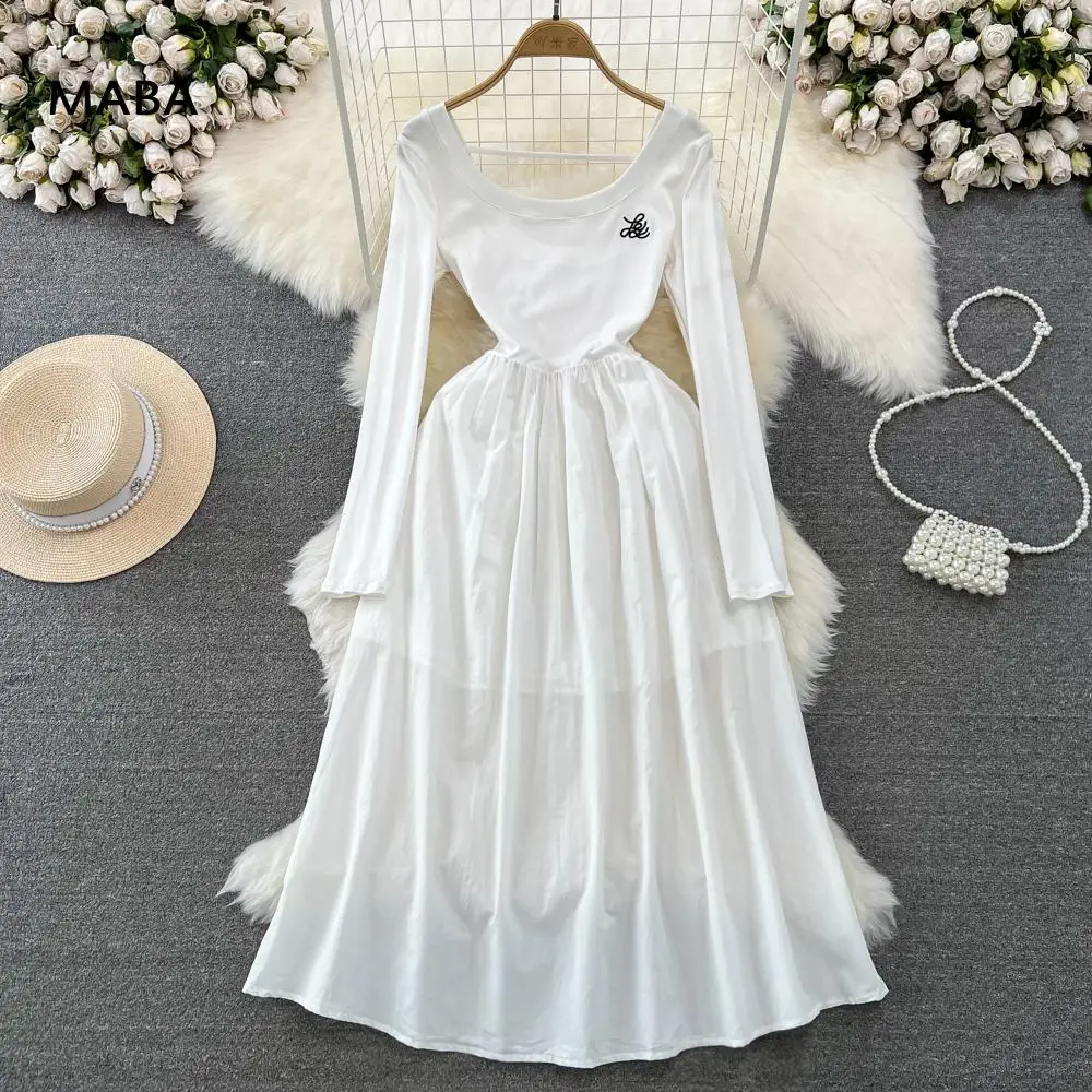 Women Black White Long Sleeve Maxi Dress Autumn Female O-neck Slim Stretch Backless Solid Sweet Big Swing Korean A-line Dresses
Women Black White Long Sleeve Maxi Dress Autumn Female O-neck Slim Stretch Backless Solid Sweet Big Swing Korean A-line Dresses