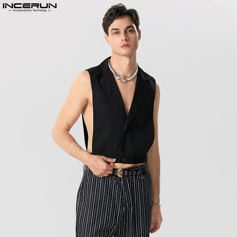 INCERUN Men Vests Solid Color Lapel Sleeveless Button Streetwear Fashion Crop Vests 2023 Hollow Out Casual Male Waistcoats S-5XL 
INCERUN Men Vests Solid Color Lapel Sleeveless Button Streetwear Fashion Crop Vests 2023 Hollow Out Casual Male Waistcoats S-5XL