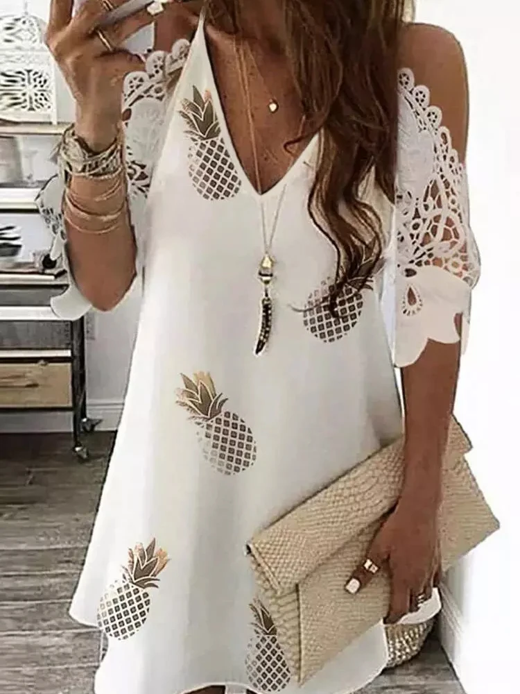 Women Fashion Summer Pineapple Hollow Out Lace Cold Shoulder Loose Dress Half Sleeve Casual Mini Dress
Women Fashion Summer Pineapple Hollow Out Lace Cold Shoulder Loose Dress Half Sleeve Casual Mini Dress