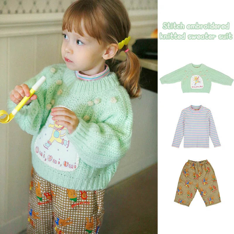 Girls Sweater Set 2022 Winter Cartoon Green Girls Knitted Sweater Korean Print Thickened Girls Pants T-shirt Children's Clothing
Girls Sweater Set 2022 Winter Cartoon Green Girls Knitted Sweater Korean Print Thickened Girls Pants T-shirt Children's Clothing