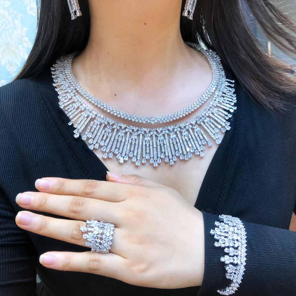 Missvikki DUBAI Big 4pcs Zirconia Necklace Earrings Bracelet Ring For Women Wedding Bridal Jewelry Sets CZ Crystal High Quality
Missvikki DUBAI Big 4pcs Zirconia Necklace Earrings Bracelet Ring For Women Wedding Bridal Jewelry Sets CZ Crystal High Quality