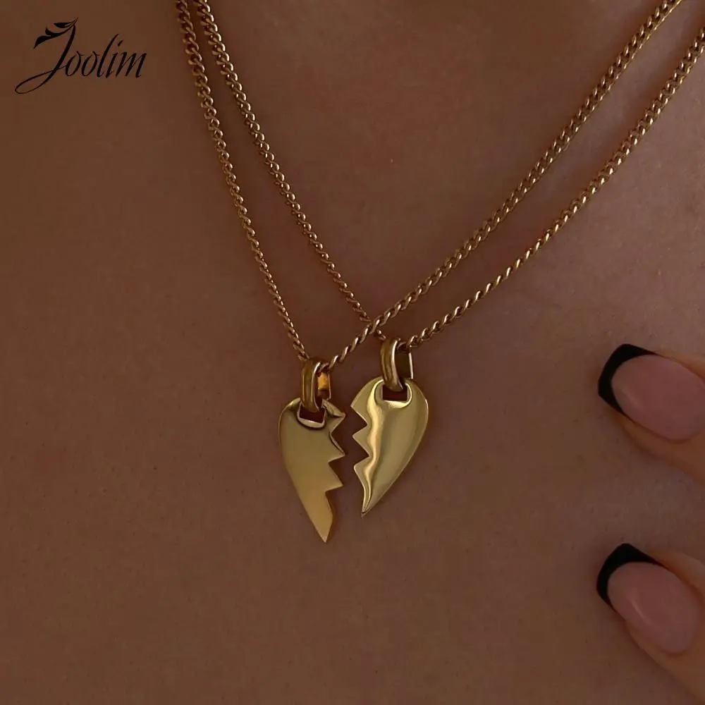 

Joolim Tarnish Free PVD Waterproof Personality Creative Split Half Heart Pendant Splicing Stainless Steel Necklace for Women