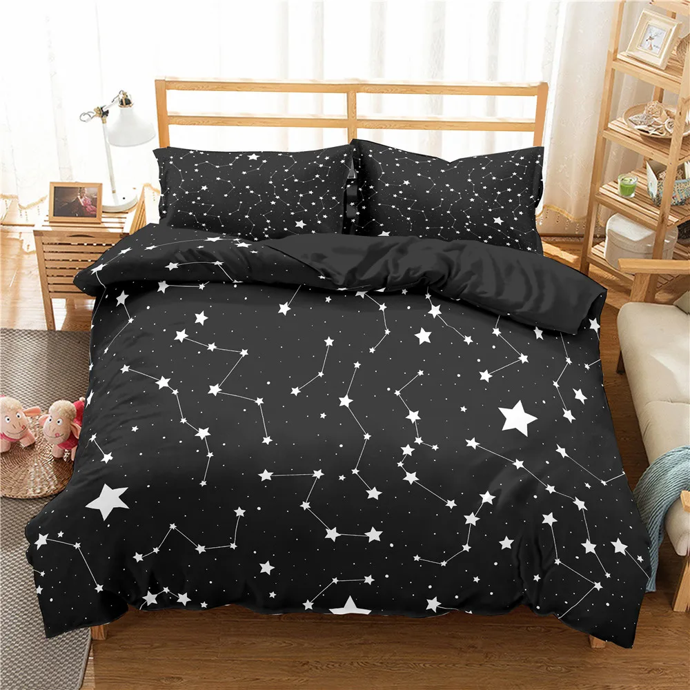 

Комплект постельного белья Star Single/Twin/Queen, полиэстеровый комплект из 2/3 предметов, с рисунком ночного неба, пододеяльник, тёмно-синее покрывало с галактикой