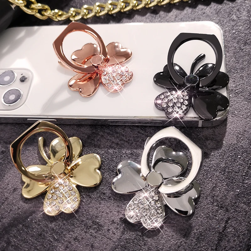 

Diamond-studded four-leaf clover plating bracket alloy 360 Rotation finger ring For iPhone12 Samsung Xiaomi