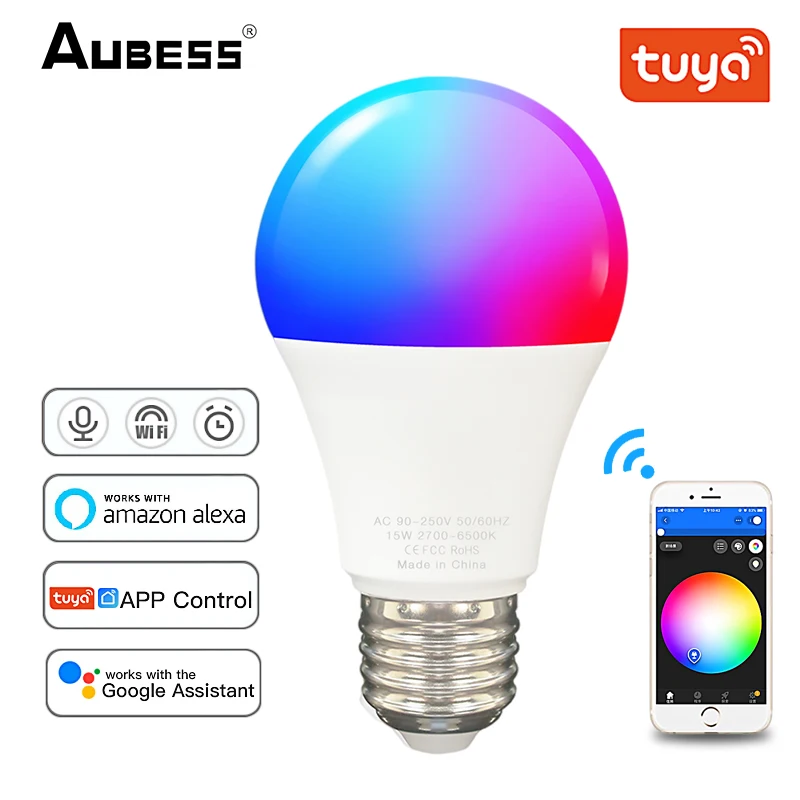 Умная лампа AUBESS Tuya, 15 Вт, E27/B22, Wi-Fi, RGB-подсветильник ка с регулировкой яркости, светодиодная лампа с голосовым управлением, работает с Alexa Google ...
Умная лампа AUBESS Tuya, 15 Вт, E27/B22, Wi-Fi, RGB-подсветильник ка с регулировкой яркости, светодиодная лампа с голосовым управлением, работает с Alexa Google ...