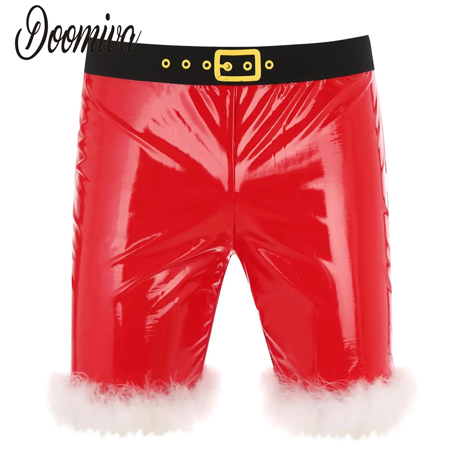 Xmas Lingerie Men Wet Look Skinny Boxer Shorts Hot Feather Trim Patent Leather Shorts Underwear Fancy Christmas New Year Gift
Xmas Lingerie Men Wet Look Skinny Boxer Shorts Hot Feather Trim Patent Leather Shorts Underwear Fancy Christmas New Year Gift
