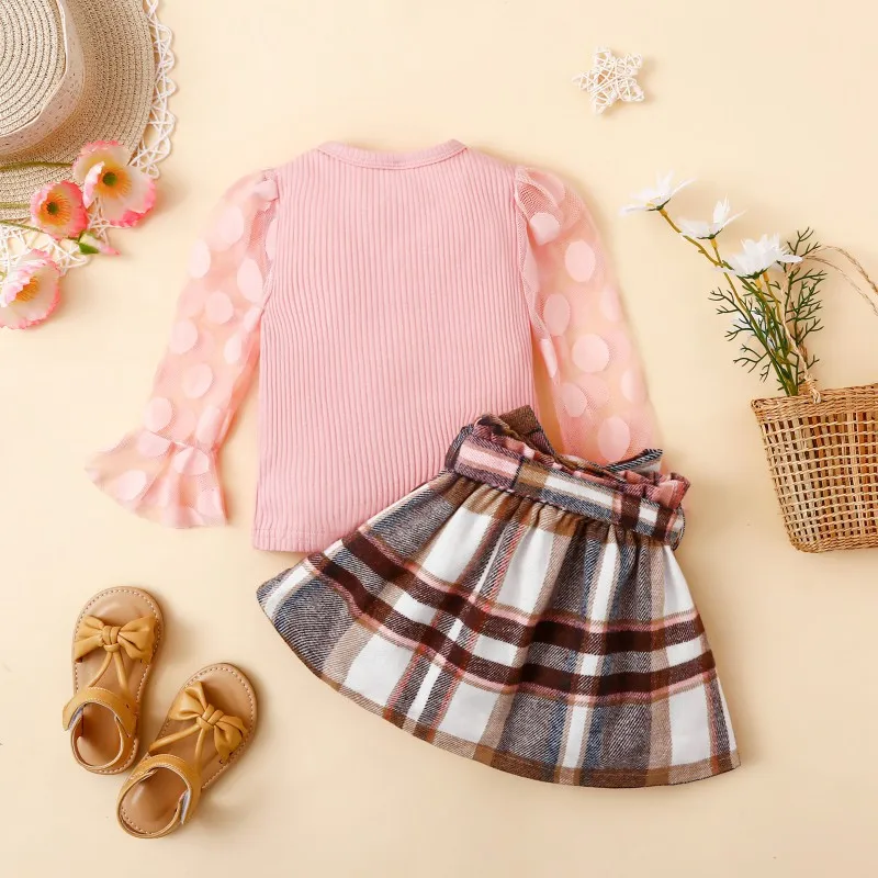 Fashion Autumn Kids Girls Clothes Sets Lace Long Sleeve Tops Bow tie belt Plaid Skirts 2pcs Princess Outfit Spring Clothes
Fashion Autumn Kids Girls Clothes Sets Lace Long Sleeve Tops Bow tie belt Plaid Skirts 2pcs Princess Outfit Spring Clothes