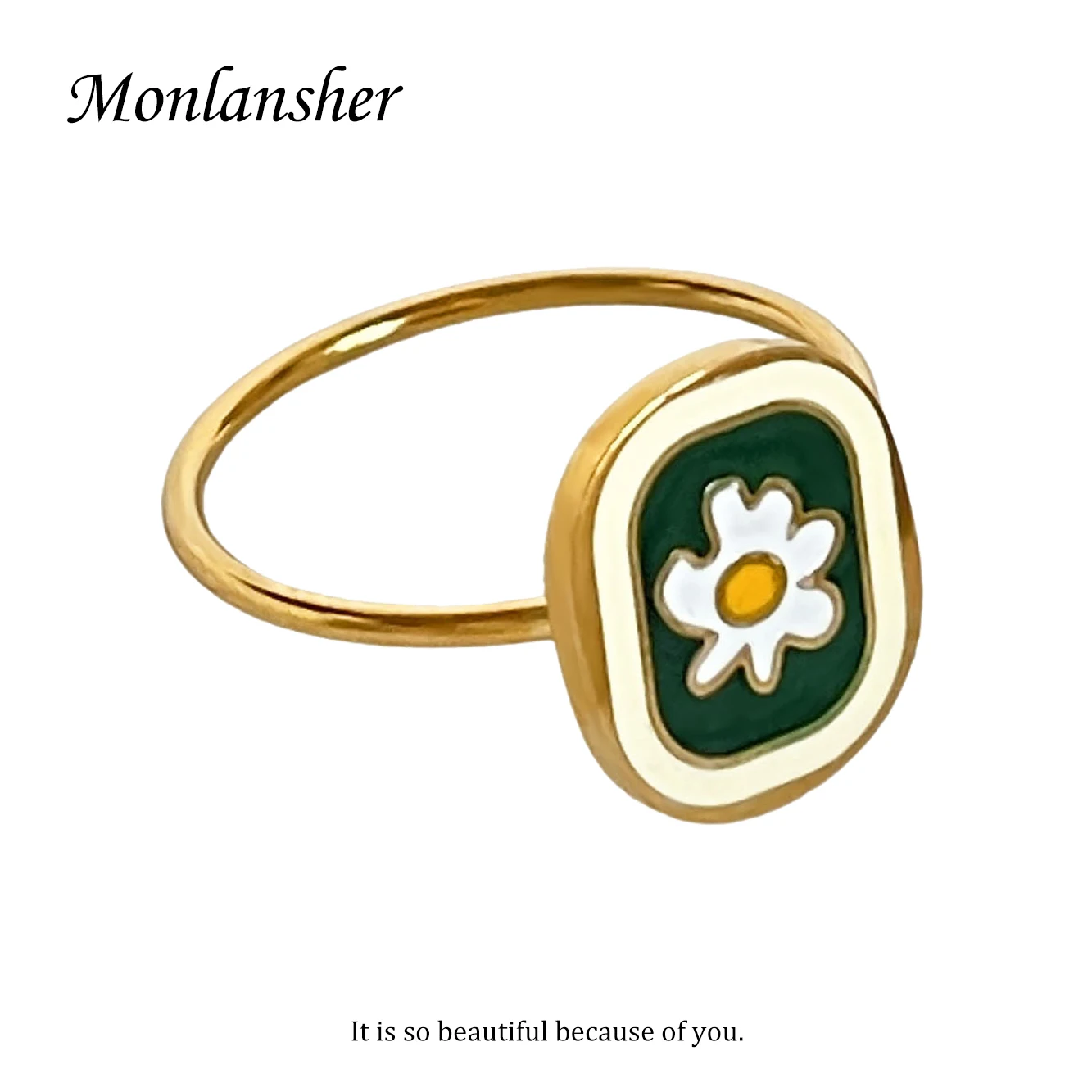 Monlansher Cute Geometric Oval Dripping Oil Flower Finger Ring Stainless Steel 18 K PVD Ring for Women Casual Daily Jewelry Gift
Monlansher Cute Geometric Oval Dripping Oil Flower Finger Ring Stainless Steel 18 K PVD Ring for Women Casual Daily Jewelry Gift