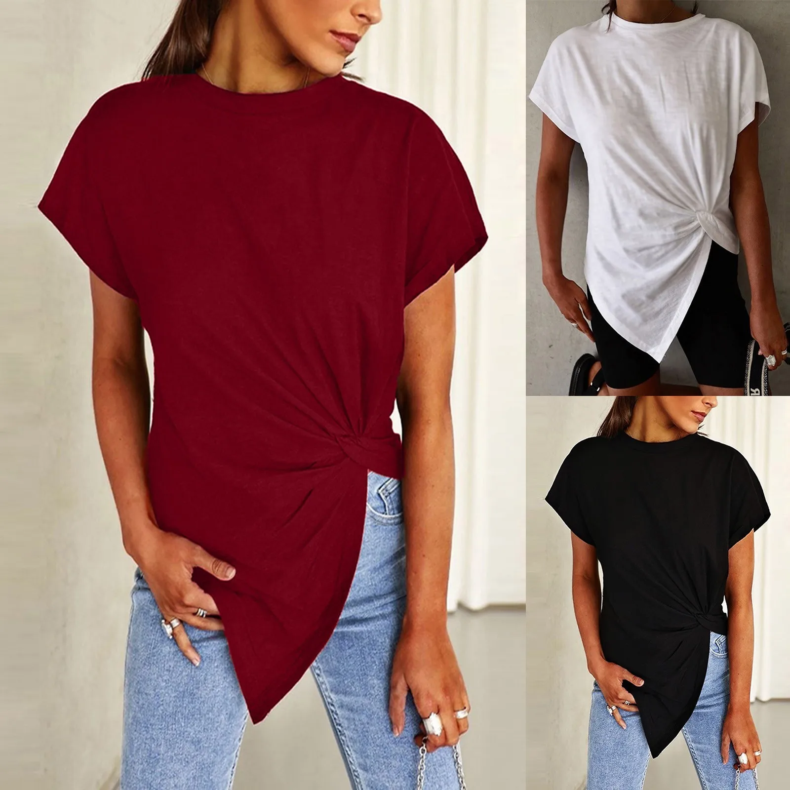 Женский модный вертикальный пуловер, Асимметричная футболка с коротким рукавом, хлопковые футболки с длинным рукавом
Женский модный вертикальный пуловер, Асимметричная футболка с коротким рукавом, хлопковые футболки с длинным рукавом