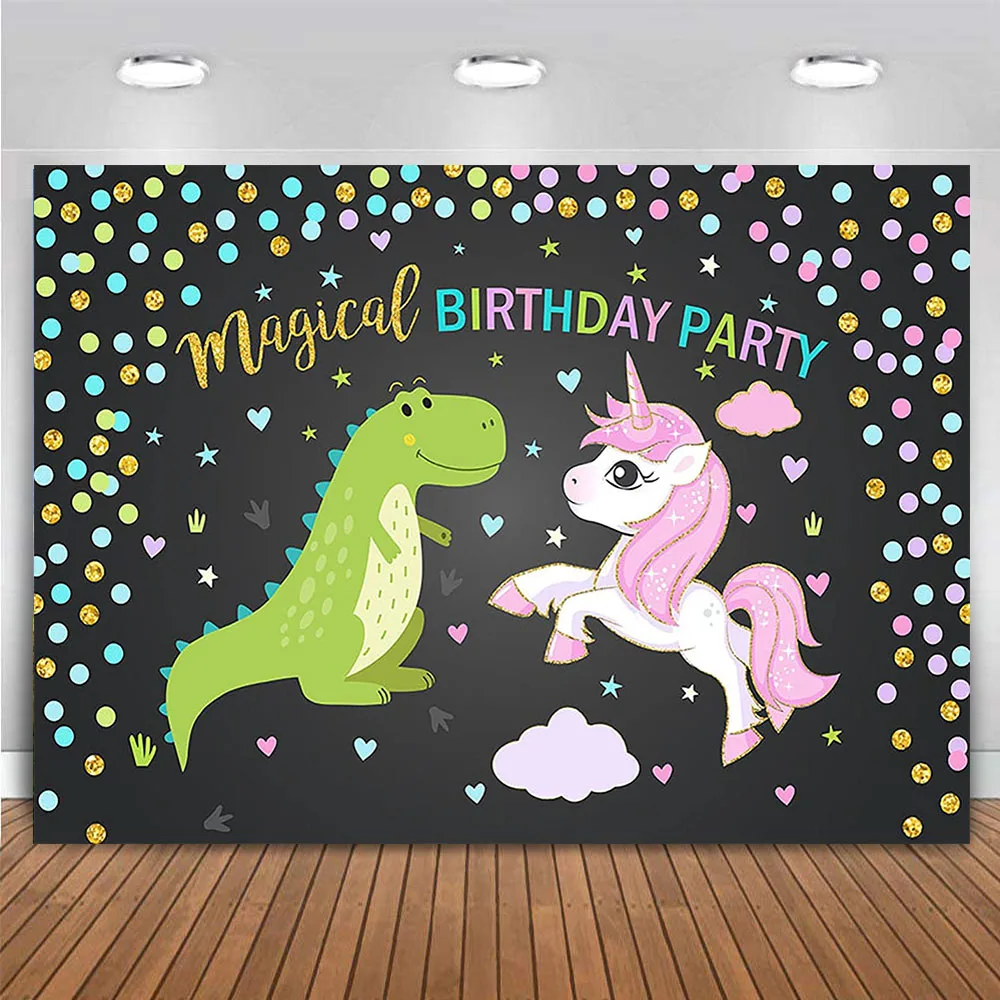Magical Birthday Backdrop Party Decor Colorful Dot Dinosaur and Unicorn Green and Pink Photography Background Banner Photo Booth 
Magical Birthday Backdrop Party Decor Colorful Dot Dinosaur and Unicorn Green and Pink Photography Background Banner Photo Booth