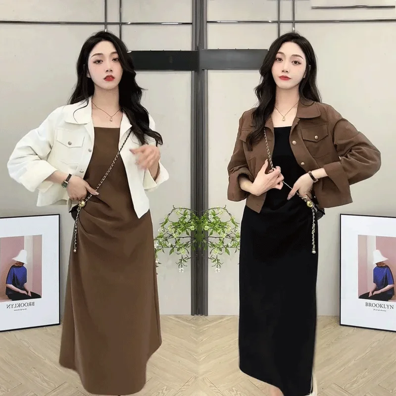 Short Shirt Coat Square Neck Strap Dress Suit Women's Spring Autumn 2023 New Mid Length Casual Age Reducing Style Two Piece Set
Short Shirt Coat Square Neck Strap Dress Suit Women's Spring Autumn 2023 New Mid Length Casual Age Reducing Style Two Piece Set
