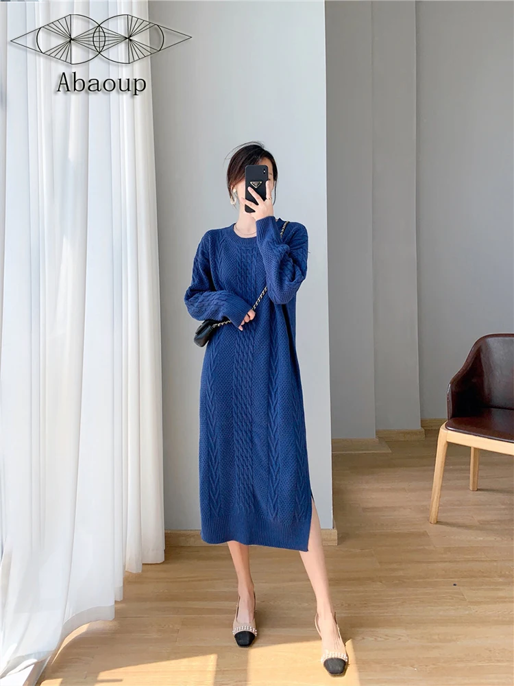 Abaoup Women's Straight Mid-Calf Loose Waist O-Neck Thickening Keep Warm Knitting Dress Slit Design Retro Longuette Sleeve Blue
Abaoup Women's Straight Mid-Calf Loose Waist O-Neck Thickening Keep Warm Knitting Dress Slit Design Retro Longuette Sleeve Blue
