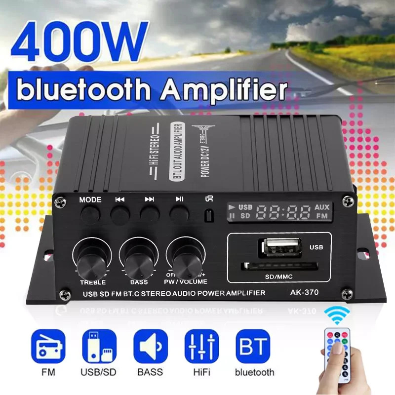 AK380/AK370/AK170 400 Вт * 2 2-канальный bluetooth Hi-Fi усилитель мощности для дома автомобиля аудио класса D дистанционное управление FM радио AUX USB/SD
AK380/AK370/AK170 400 Вт * 2 2-канальный bluetooth Hi-Fi усилитель мощности для дома автомобиля аудио класса D дистанционное управление FM радио AUX USB/SD