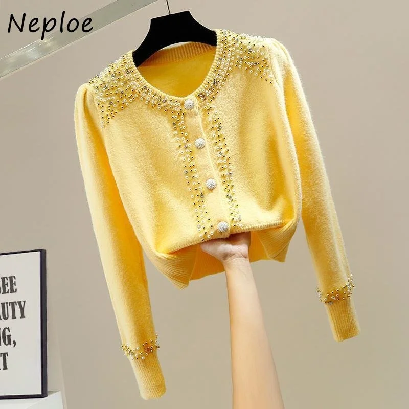 Neploe O Neck Beading Diamonds Outerwear Autumn Solid Color Long Sleeve Single-breasted Sweater Y2k Clothes Cardigan Women
Neploe O Neck Beading Diamonds Outerwear Autumn Solid Color Long Sleeve Single-breasted Sweater Y2k Clothes Cardigan Women