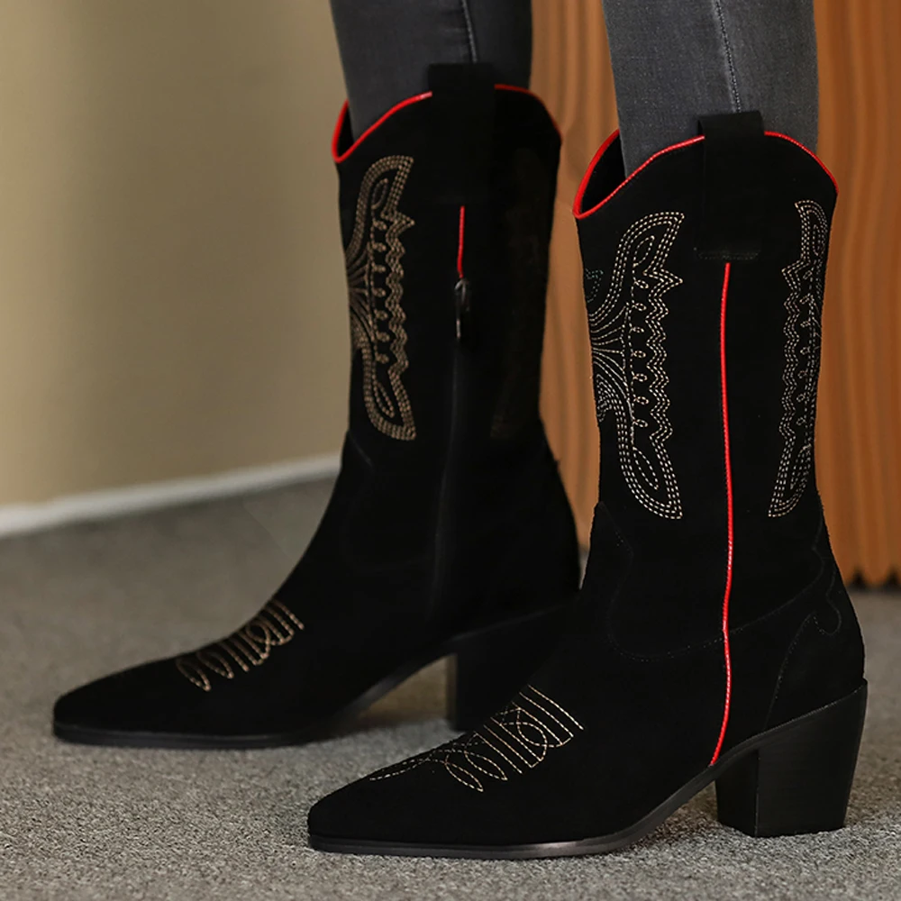 New Fashion Suede Shoes Women Autumn Winter Western Boots Pointed Toe Chunky Heels Ladies Zipper Combat Cowboy Boots Brown Black
New Fashion Suede Shoes Women Autumn Winter Western Boots Pointed Toe Chunky Heels Ladies Zipper Combat Cowboy Boots Brown Black