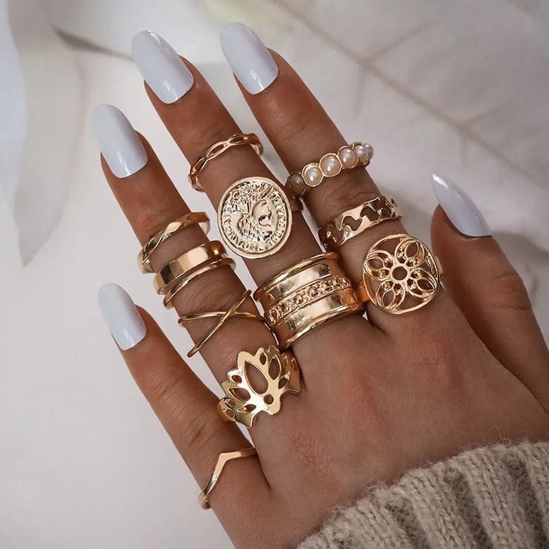 11pcs Hip Hop Vintage Lotus Hollow Wide Circle Gold Color Ring Set for Women Retro Geometric Butterfly Chain Zircon Ring Jewelry
11pcs Hip Hop Vintage Lotus Hollow Wide Circle Gold Color Ring Set for Women Retro Geometric Butterfly Chain Zircon Ring Jewelry