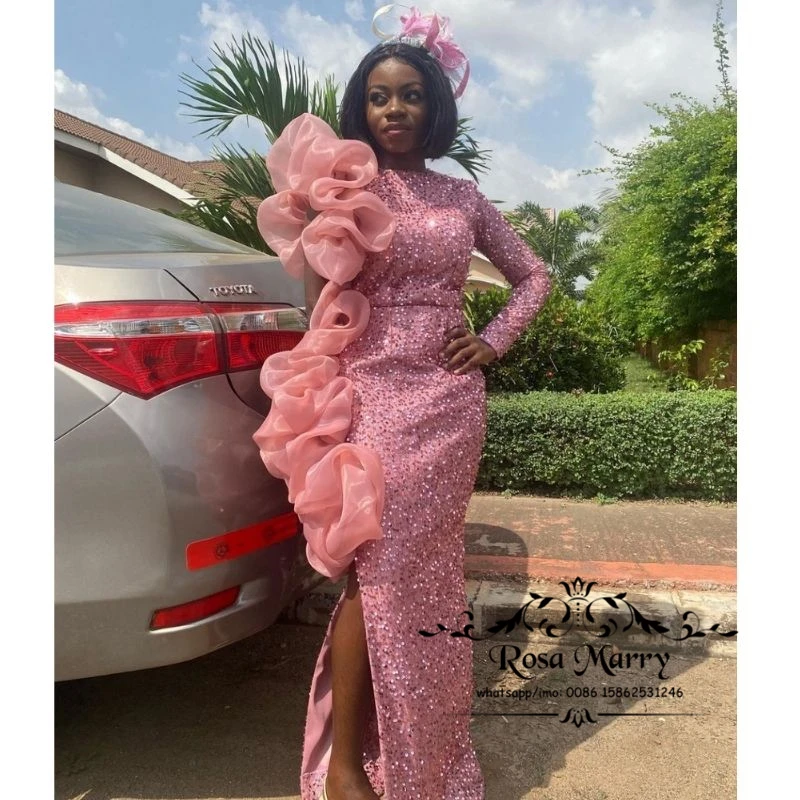 Pink Sequined Mermaid Evening Dresses Long Sleeves Plus Size Ruffles High Split Glitter African Formal Prom Wear Party Gowns
Pink Sequined Mermaid Evening Dresses Long Sleeves Plus Size Ruffles High Split Glitter African Formal Prom Wear Party Gowns
