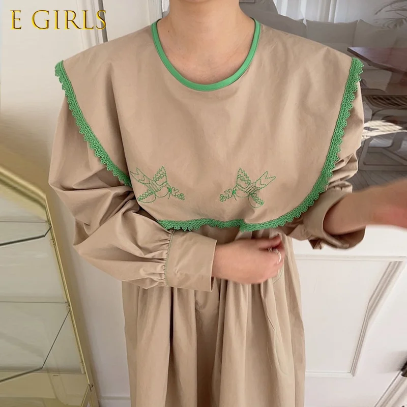 E GIRLS Vintage Bird Embroidery Dress Korean Style Lace Patchwork Sailor Collar Puff Sleeve Midi Dresses High Waist Clothing
E GIRLS Vintage Bird Embroidery Dress Korean Style Lace Patchwork Sailor Collar Puff Sleeve Midi Dresses High Waist Clothing