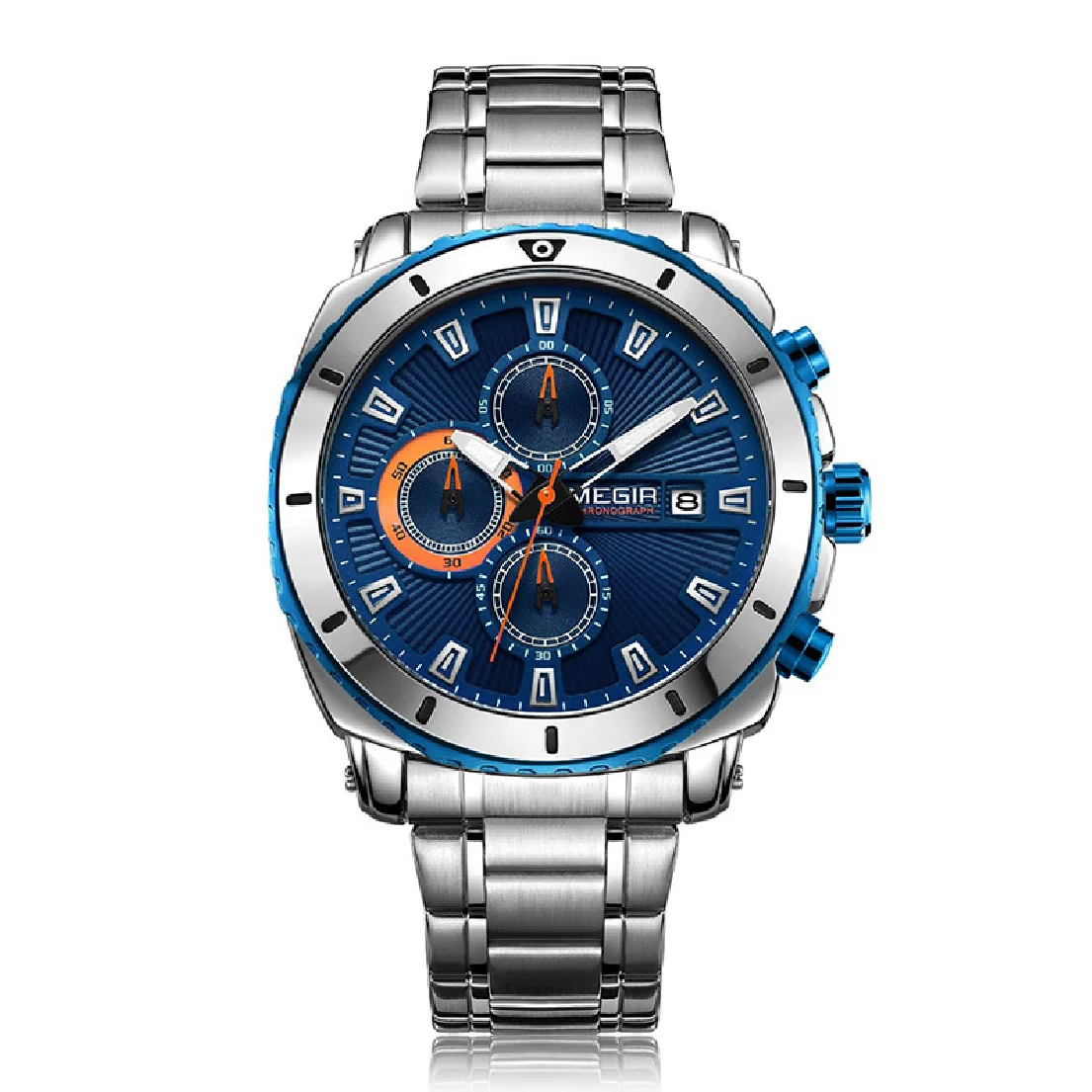 

BAOGELA Men's Blue Dial Chronograph Quartz Watches Fashion Stainless Steel Analogue Wristwatches for Man Luminous Hands 2075