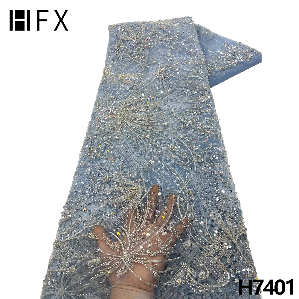 HFX Nigeria Net Lace Fabrics With Beads And Sequins Hand Embroidery Bridal Fabric Lace Shiny Beaded Sequined Lace Fabric F7401
HFX Nigeria Net Lace Fabrics With Beads And Sequins Hand Embroidery Bridal Fabric Lace Shiny Beaded Sequined Lace Fabric F7401