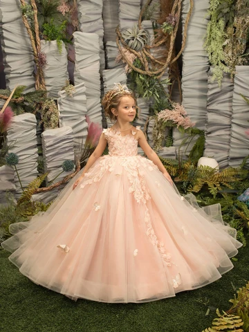 Babyonline платья для девочек с цветами для свадьбы румян Розовый Цветочный Тюль Длинные 2023 дети подружки невесты бальные платья принцессы даже свадебвечерние ринка